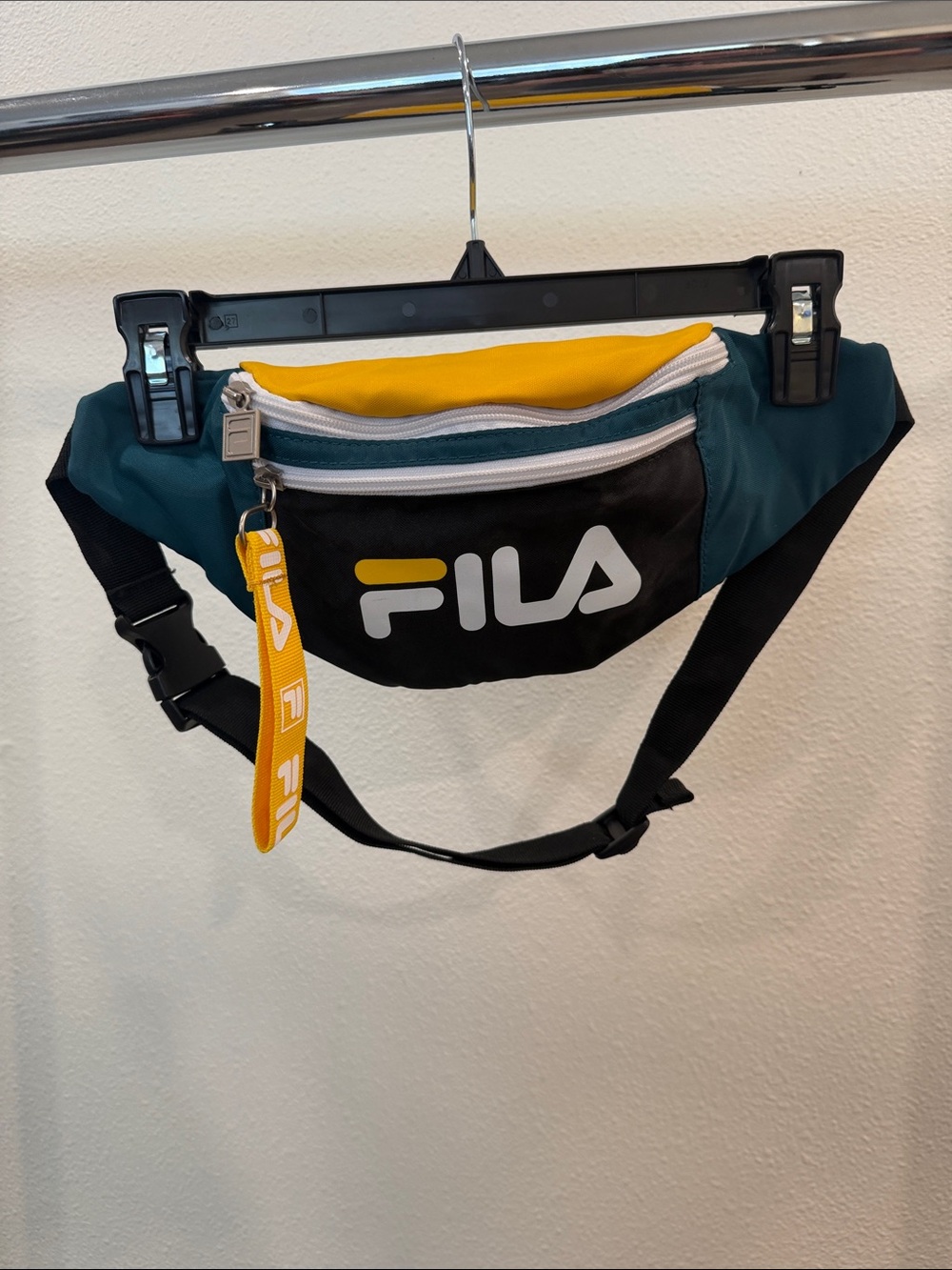 FILA Teal Black Yellow Fanny Pack with Logo Strap